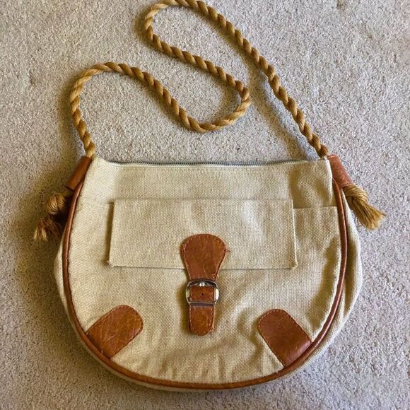 Vintage Interpur Canvas Neutral Rope Saddle Bag - Picture 1 of 5